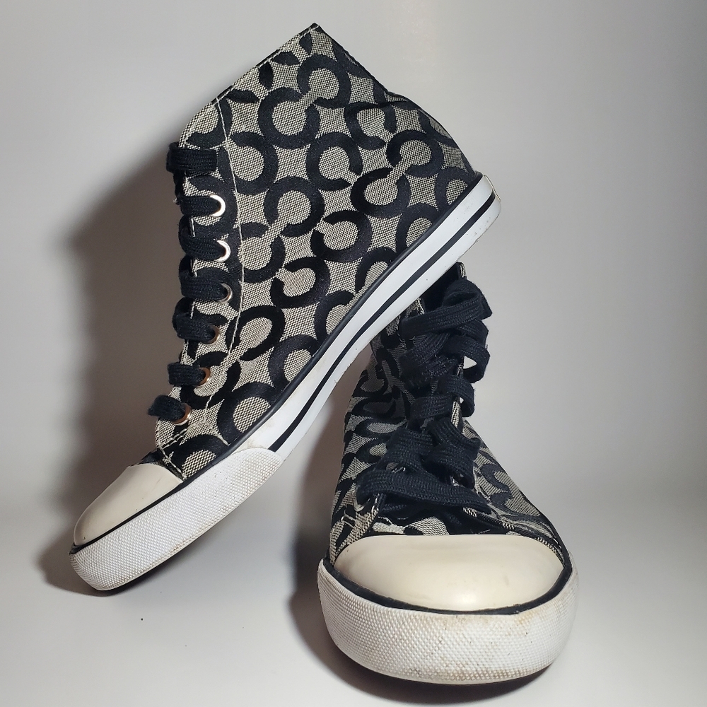 COACH Cardinal High Tops Lace Up Sneakers Black & Grey Women's Size 8.5 EUC - Picture 6 of 14
